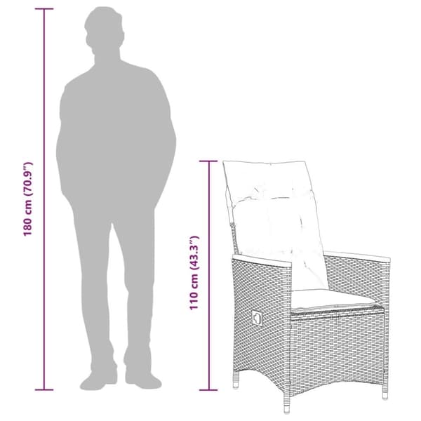 vidaXL spisebordssæt til haven 9 dele med hynder polyrattan grå