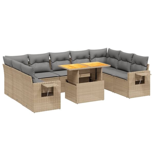 vidaXL sofasæt til haven 10 dele med hynder polyrattan beige