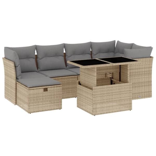 vidaXL sofasæt til haven 7 dele med hynder polyrattan beige
