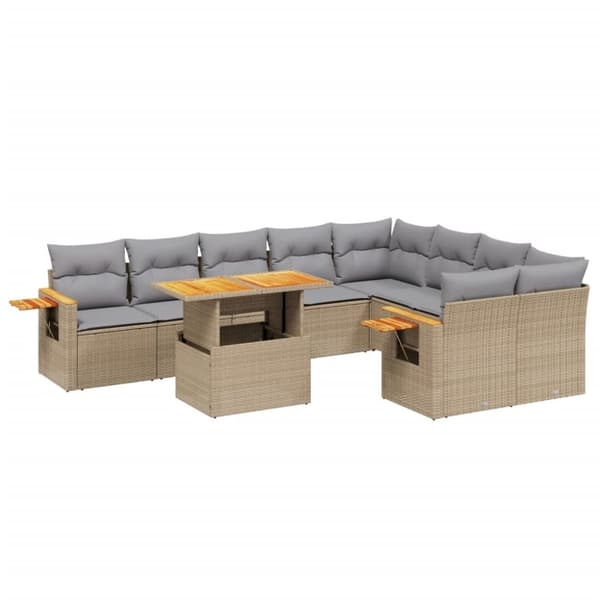 vidaXL sofasæt til haven 10 dele med hynder polyrattan beige