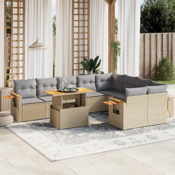 vidaXL sofasæt til haven 10 dele med hynder polyrattan beige