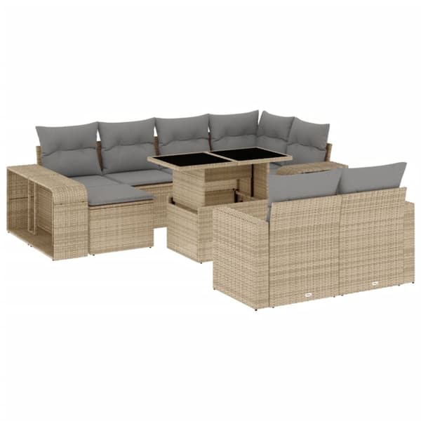 vidaXL sofasæt til haven 11 dele med hynder polyrattan beige
