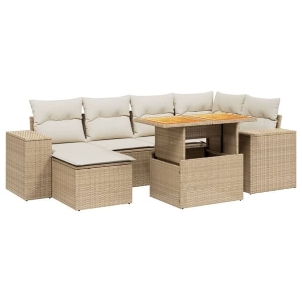vidaXL Hagesofagruppe med puter 7 deler beige polyrotting
