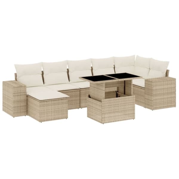 vidaXL sofasæt til haven 8 dele med hynder polyrattan beige