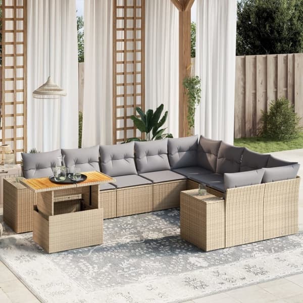 vidaXL sofasæt til haven 10 dele med hynder polyrattan beige