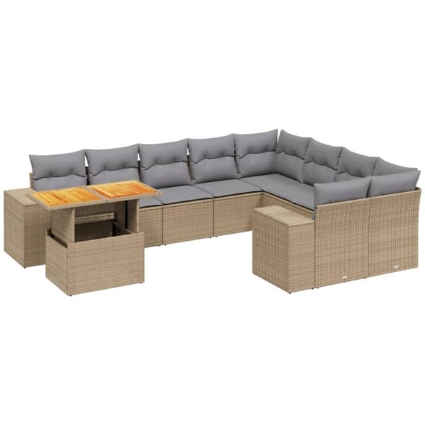 vidaXL sofasæt til haven 10 dele med hynder polyrattan beige