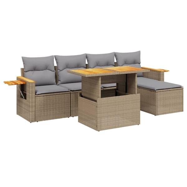 vidaXL sofasæt til haven 6 dele med hynder polyrattan beige