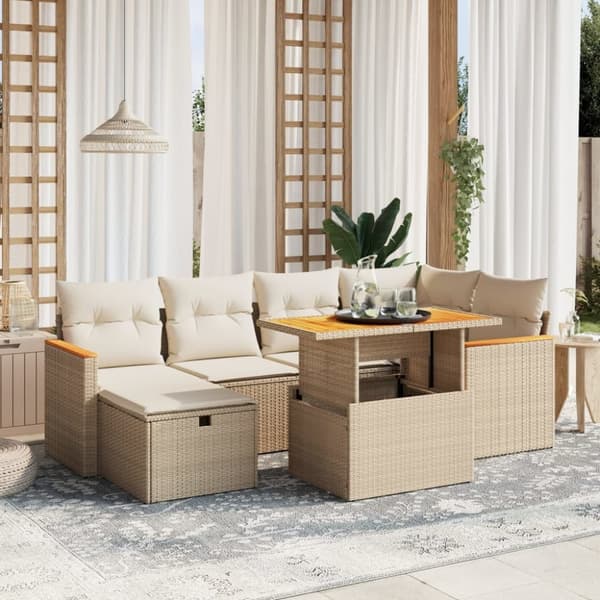 vidaXL sofasæt til haven 7 dele med hynder polyrattan beige