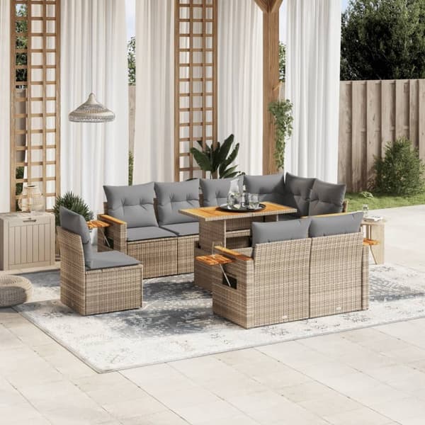 vidaXL sofasæt til haven 9 dele med hynder polyrattan beige