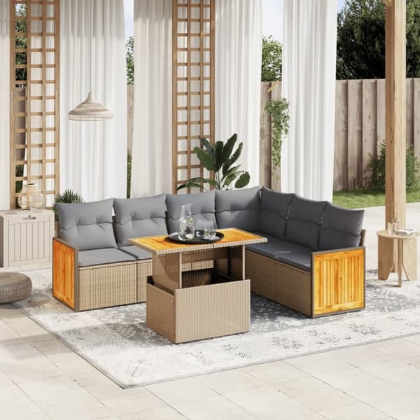 vidaXL sofasæt til haven 7 dele med hynder polyrattan beige