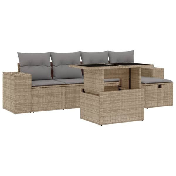 vidaXL sofasæt til haven 6 dele med hynder polyrattan beige