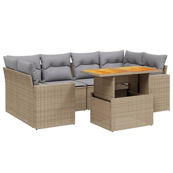vidaXL sofasæt til haven 7 dele med hynder polyrattan beige