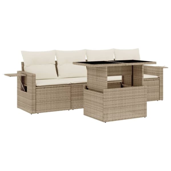 vidaXL sofasæt til haven 5 dele med hynder polyrattan beige