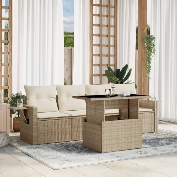 vidaXL sofasæt til haven 5 dele med hynder polyrattan beige