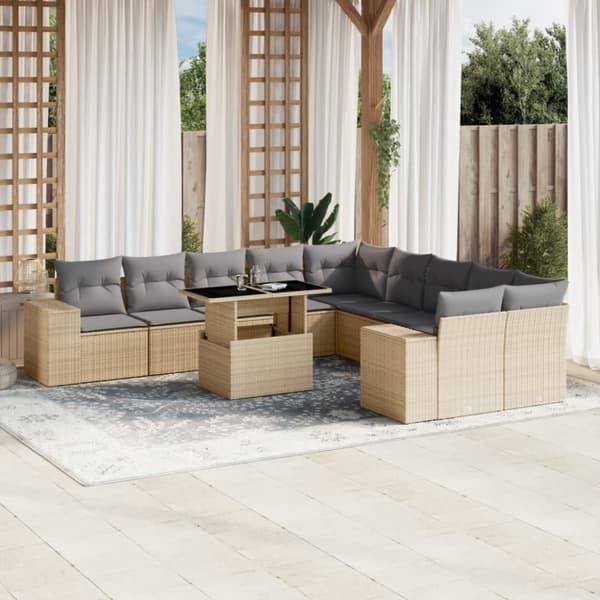 vidaXL sofasæt til haven 11 dele med hynder polyrattan beige