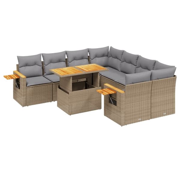 vidaXL Soffgrupp för trädgården med dynor 9 delar beige konstrotting