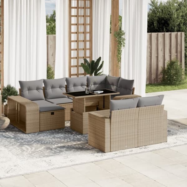 vidaXL sofasæt til haven 11 dele med hynder polyrattan beige
