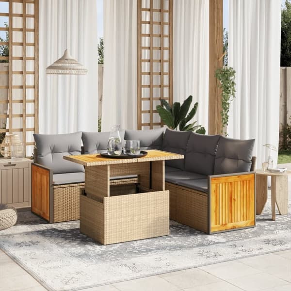 vidaXL sofasæt til haven 6 dele med hynder polyrattan beige