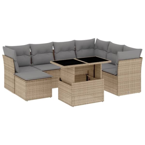 vidaXL sofasæt til haven 8 dele med hynder polyrattan beige