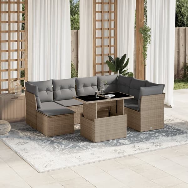 vidaXL sofasæt til haven 8 dele med hynder polyrattan beige