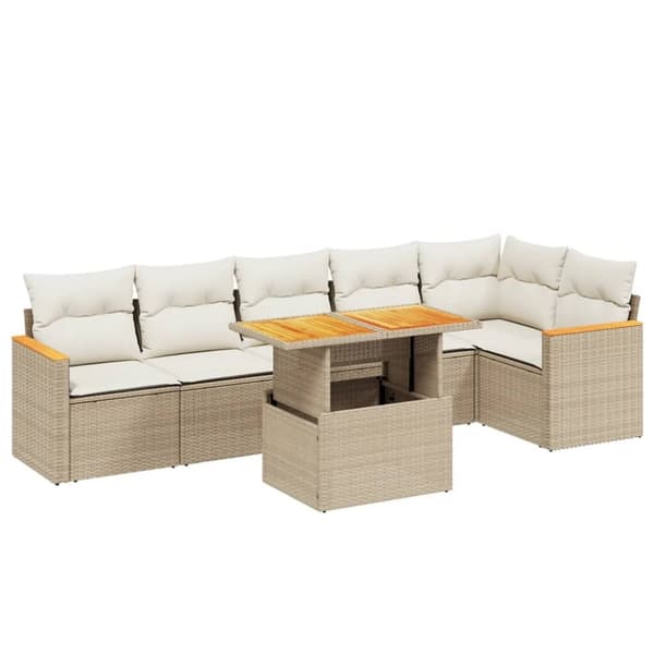 vidaXL sofasæt til haven 7 dele med hynder polyrattan beige