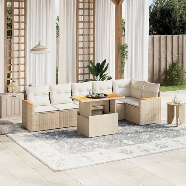 vidaXL sofasæt til haven 7 dele med hynder polyrattan beige
