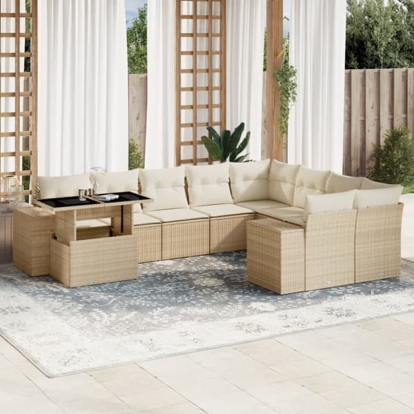 vidaXL sofasæt til haven 10 dele med hynder polyrattan beige