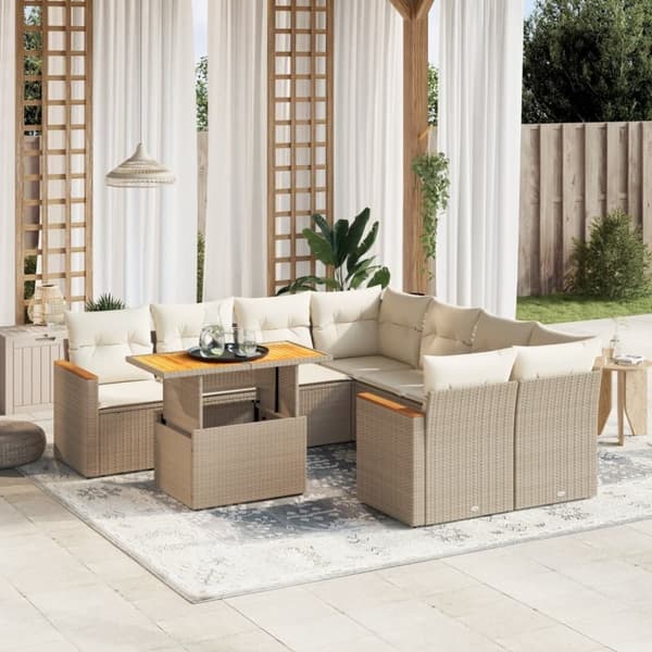 vidaXL sofasæt til haven 9 dele med hynder polyrattan beige