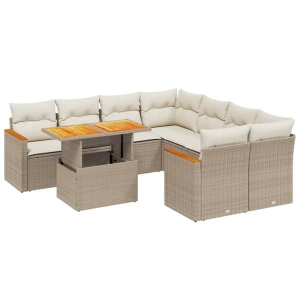 vidaXL sofasæt til haven 9 dele med hynder polyrattan beige