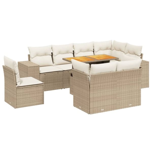 vidaXL Soffgrupp för trädgården med dynor 9 delar beige konstrotting
