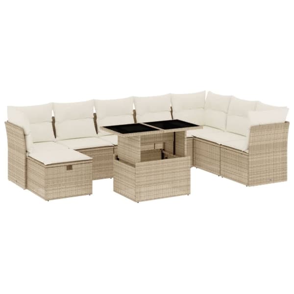 vidaXL sofasæt til haven 9 dele med hynder polyrattan beige