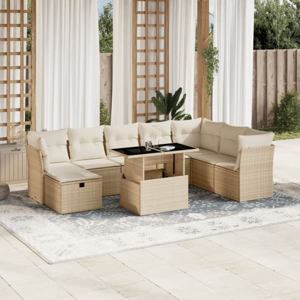 vidaXL sofasæt til haven 9 dele med hynder polyrattan beige