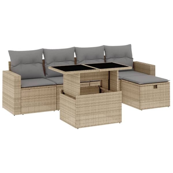 vidaXL sofasæt til haven 6 dele med hynder polyrattan beige