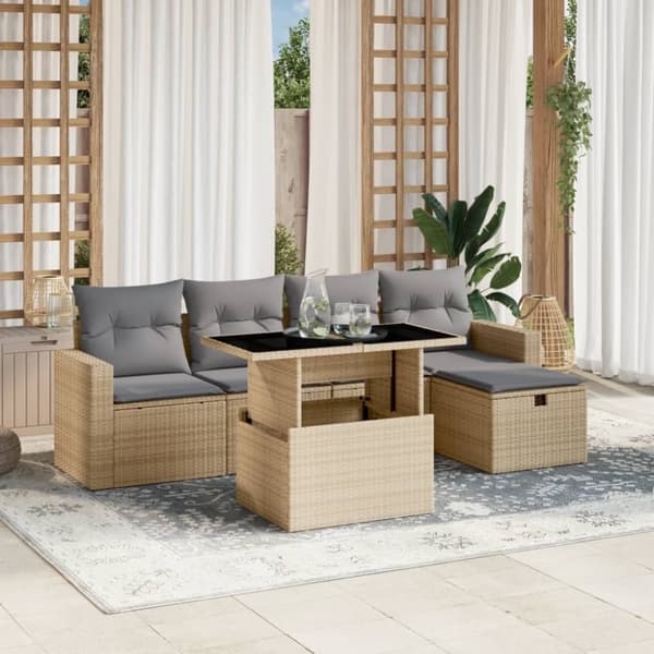 vidaXL sofasæt til haven 6 dele med hynder polyrattan beige