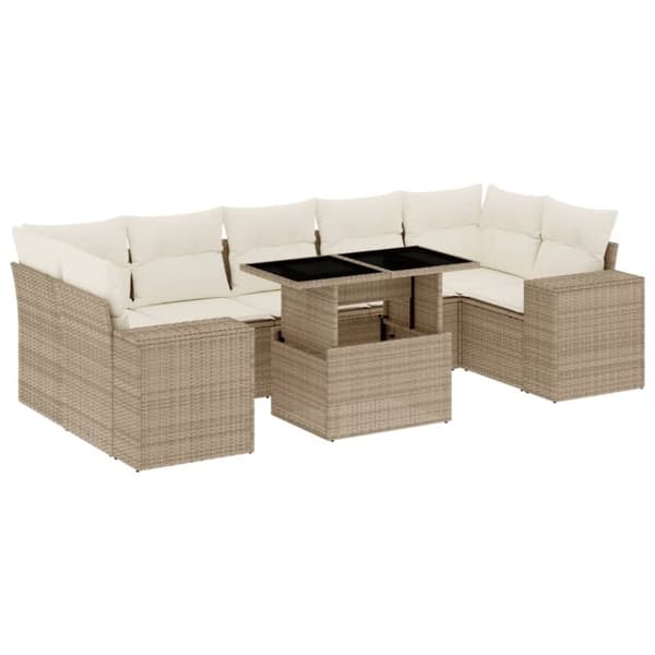 vidaXL sofasæt til haven 8 dele med hynder polyrattan beige