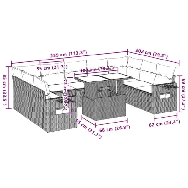 vidaXL sofasæt til haven 10 dele med hynder polyrattan beige