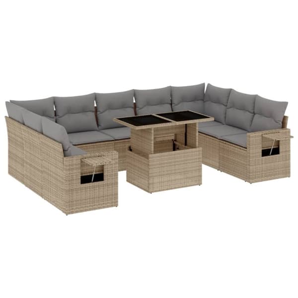 vidaXL sofasæt til haven 10 dele med hynder polyrattan beige
