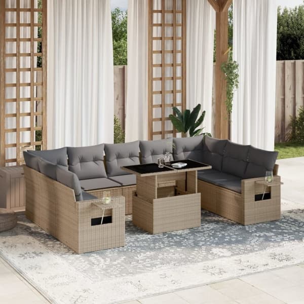 vidaXL sofasæt til haven 10 dele med hynder polyrattan beige