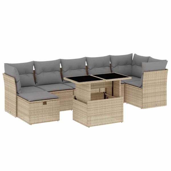 vidaXL sofasæt til haven 8 dele med hynder polyrattan beige