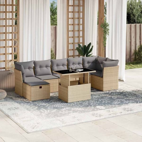 vidaXL sofasæt til haven 8 dele med hynder polyrattan beige
