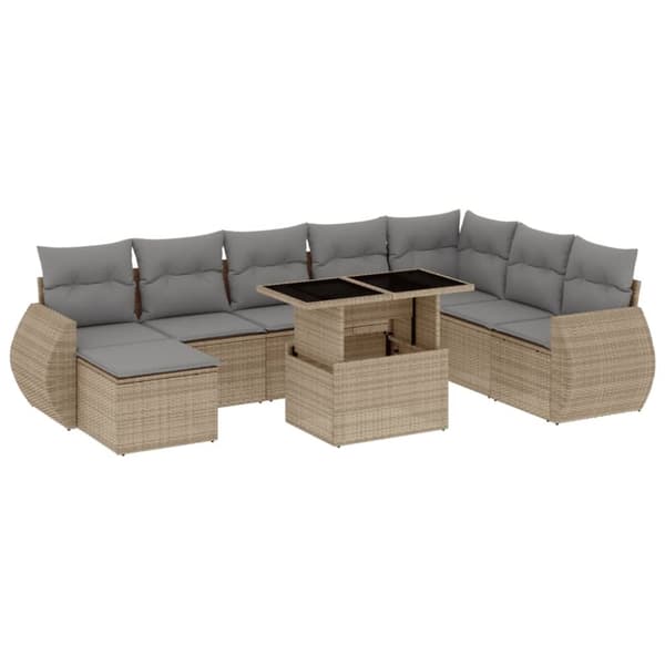 vidaXL sofasæt til haven 9 dele med hynder polyrattan beige