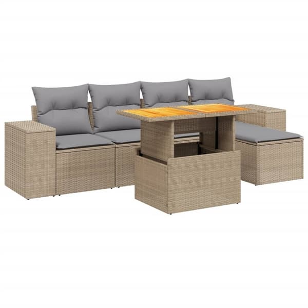 vidaXL sofasæt til haven 6 dele med hynder polyrattan beige