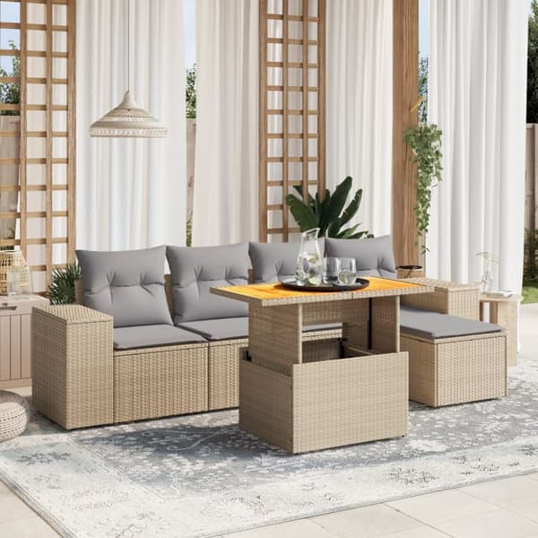 vidaXL sofasæt til haven 6 dele med hynder polyrattan beige