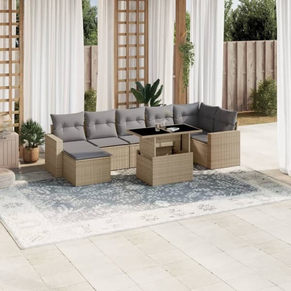 vidaXL sofasæt til haven 8 dele med hynder polyrattan beige