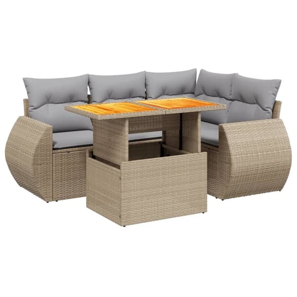 vidaXL sofasæt til haven 5 dele med hynder polyrattan beige