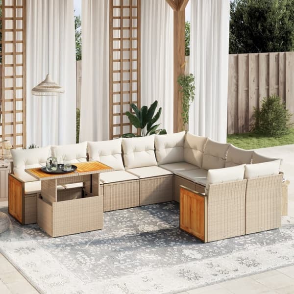 vidaXL sofasæt til haven 10 dele med hynder polyrattan beige