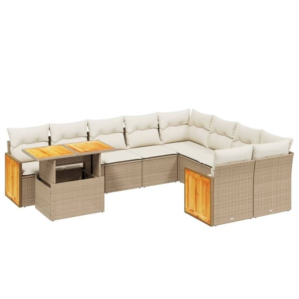 vidaXL sofasæt til haven 10 dele med hynder polyrattan beige