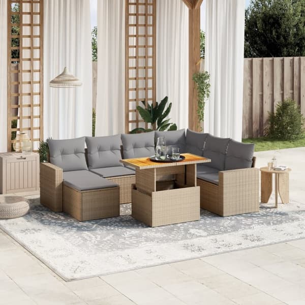 vidaXL sofasæt til haven 8 dele med hynder polyrattan beige