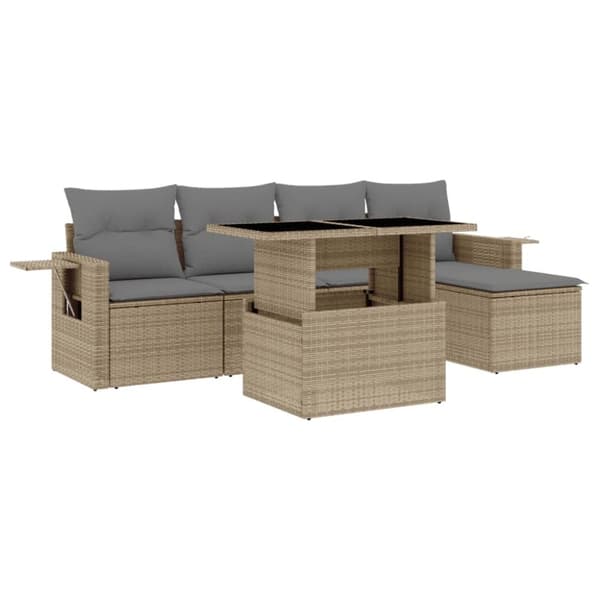 vidaXL sofasæt til haven 6 dele med hynder polyrattan beige