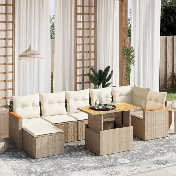 vidaXL sofasæt til haven 8 dele med hynder polyrattan beige